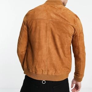 Barney's Original Leather Suede Tan Bomber Jacket Men XS